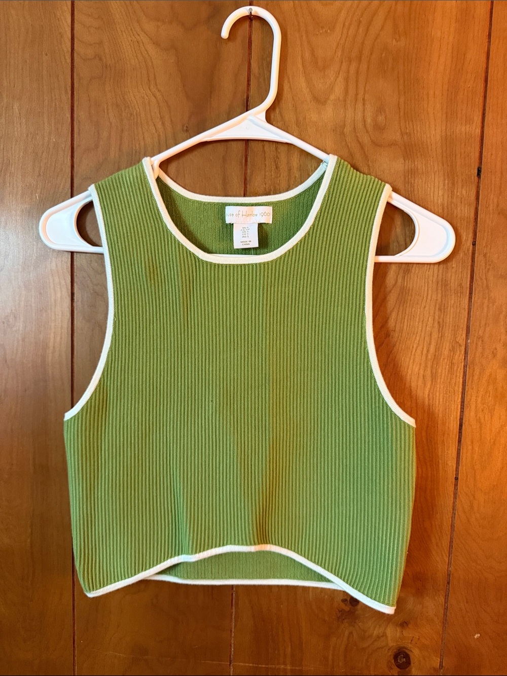 House of Harlow 1960 Green Ribbed Crop Tank with White Trim